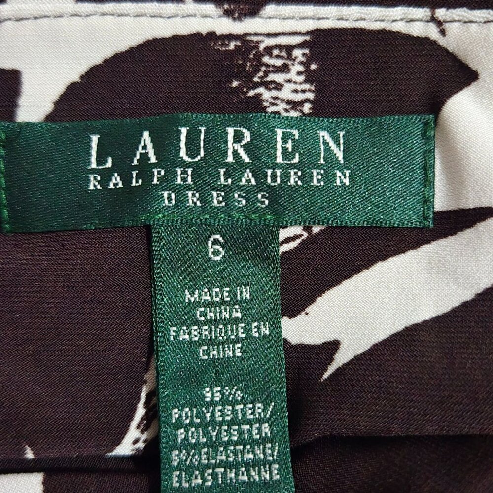Lauren Ralph Lauren Brown Floral Sleeveless Dress 6 Stretch Ruched Career Mature - Picture 5 of 9
